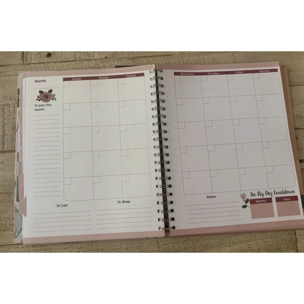 Modern Floral Wedding Planner Spiral Bound Organizer Notebook Pink Green White